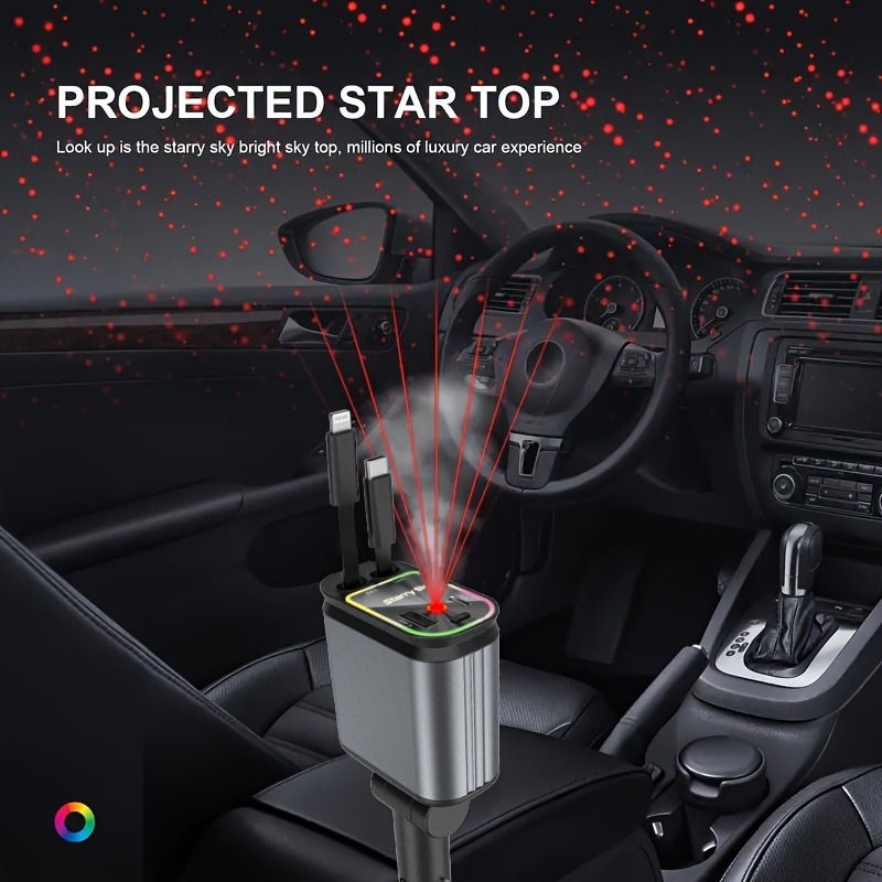 retractable car charge projector led car ceiling s charging usb car 66w 2 6ft retractable typec and 2 usb compatible for iphone samsung xiaomi etc details 1