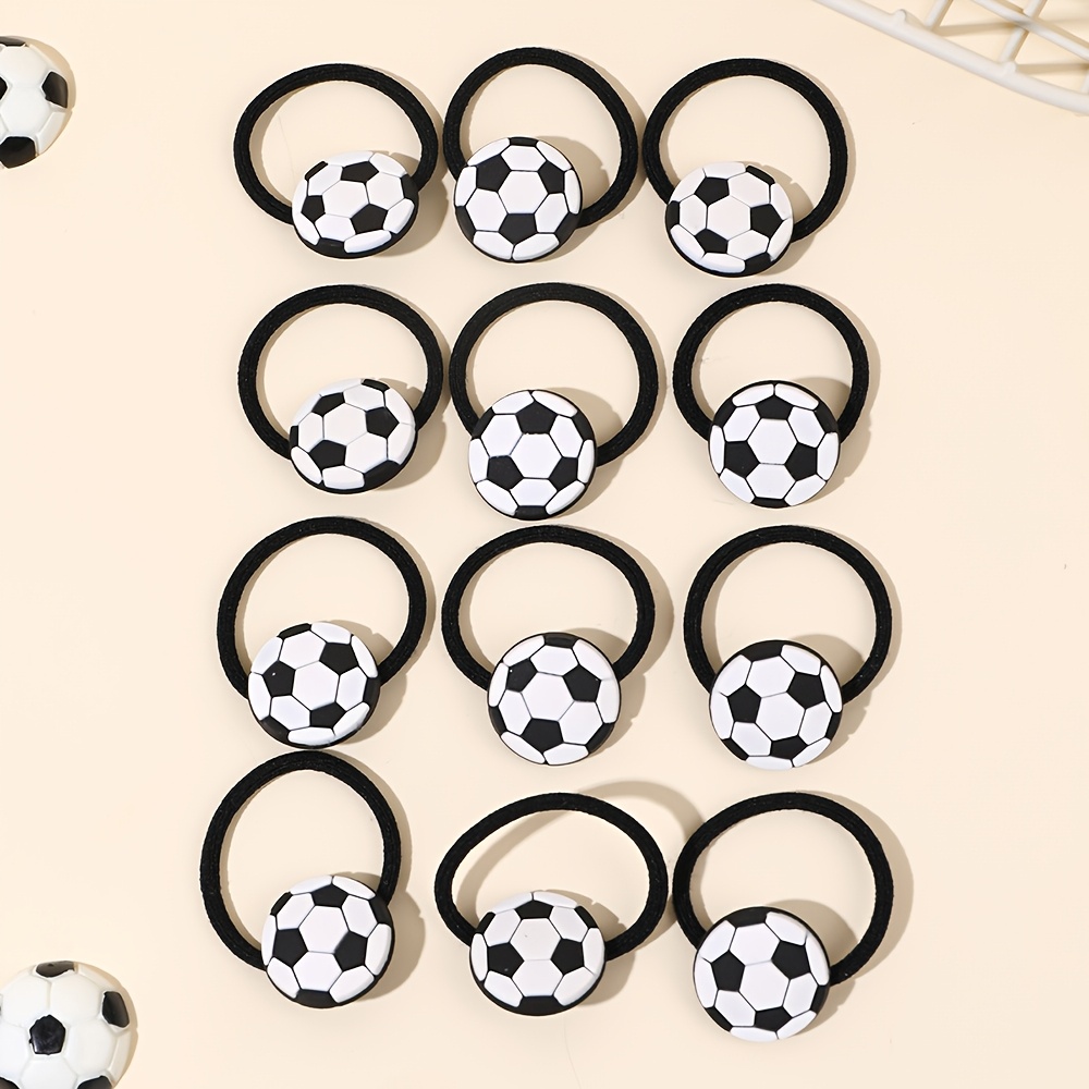 12pcs Soccer Hair Ties For Black White Football Elastic Hair Bobbles Sports Hair Additions Ideal For Soccer Practice Game Day School And Daily