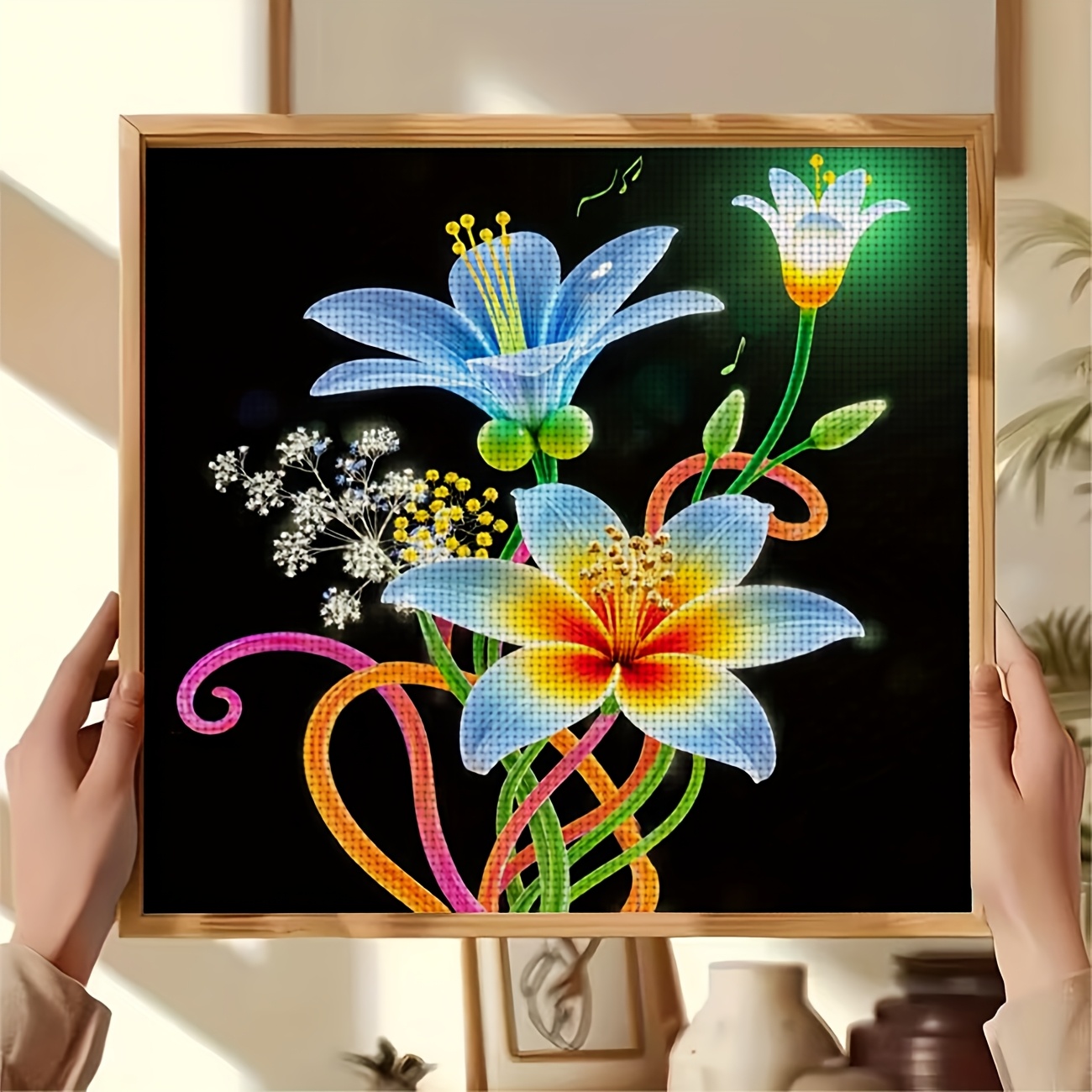 Printed DIY Cross Stitch Kit, Frameless, 'Colorful Art Bouquet' Pattern