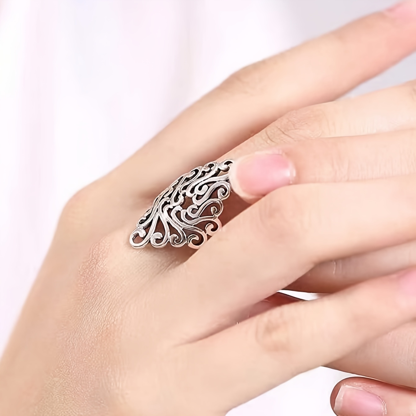 And Leaf Ring - Flexible Open Knuckle Ring For Ladies, Bohemian Tribal Silvery Jewelry, Y2k Finger Ring, Easy Ethnic Stackable Ring