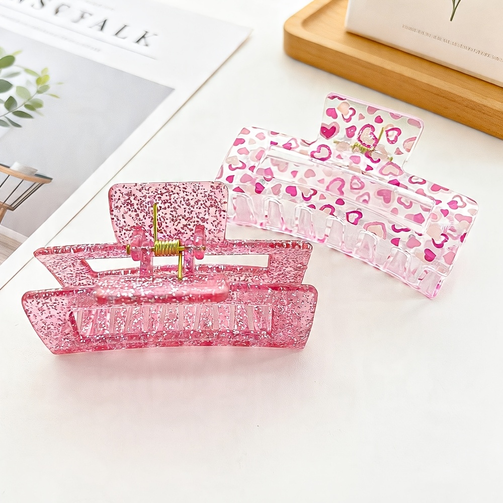 TEMU 2 Pink Openwork Hair Clips, Sweet And Cute Shark Clips For The Back Of A Woman's Head. Easy And Versatile Hair Additions. A Set Of Hair Clips