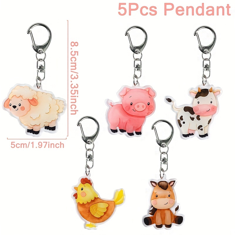 5pcs Farm Animal Acrylic Keychain Set, Farm Theme Party Favors, Hanging Decorations For Birthday Parties, Rustic Wedding Party Supplies, Baby Shower Guest Gifts, Event Party Keyring Pack