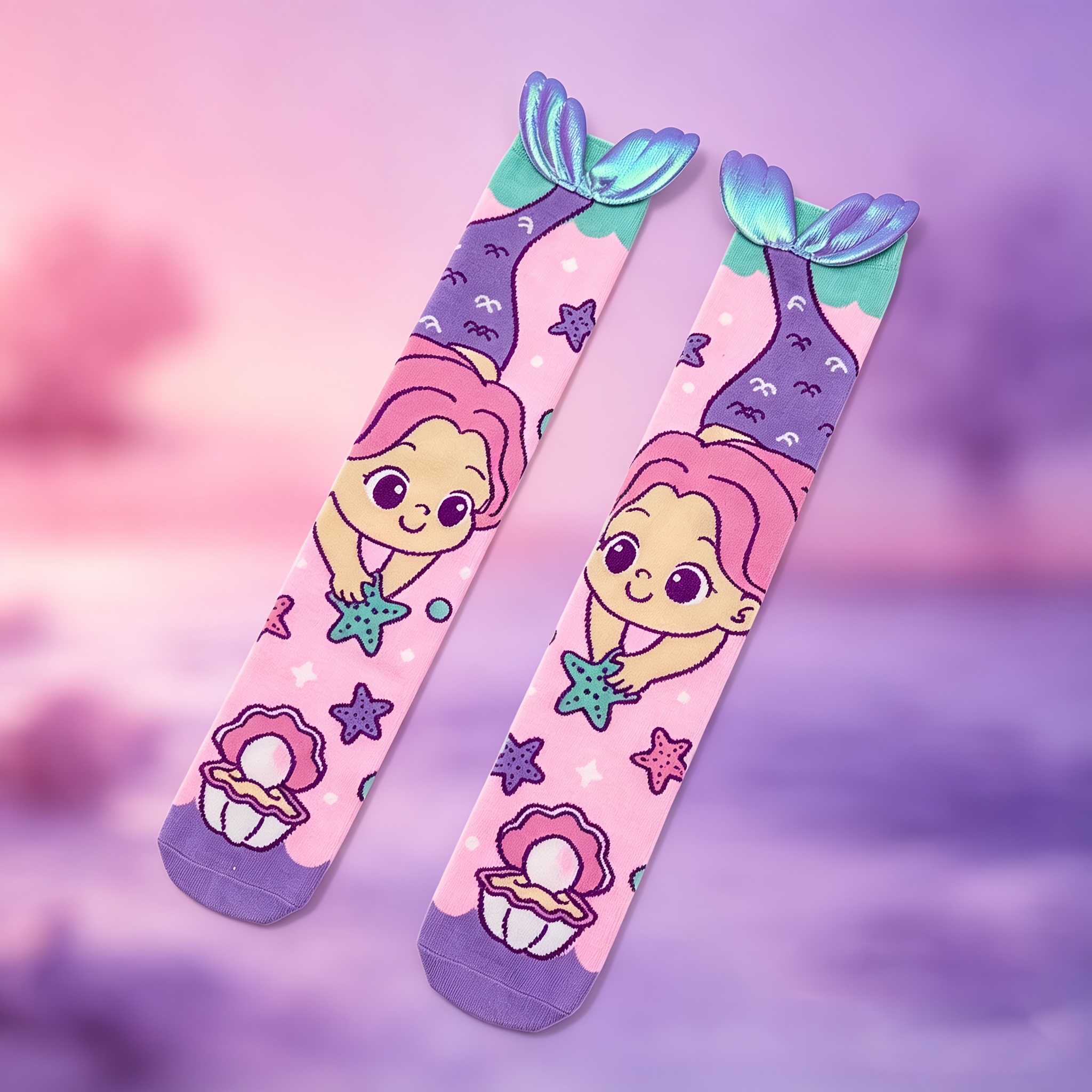 TEMU 1 Pair Of Cartoon Cute 3d Children's Over-the-knee Socks, Fun And Unique 3d Socks, "embrace Of " Cartoon Pattern Socks, Creative 3d Mermaid Tail