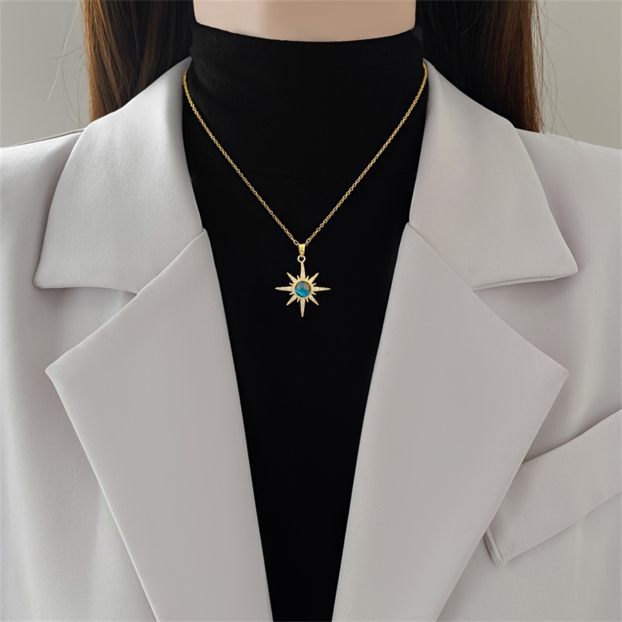 1pc fashion starburst pendant necklace copper with synthetic cubic zirconia stainless steel chain elegant gift for wife and daughter anniversary and birthday accessory Product details 5