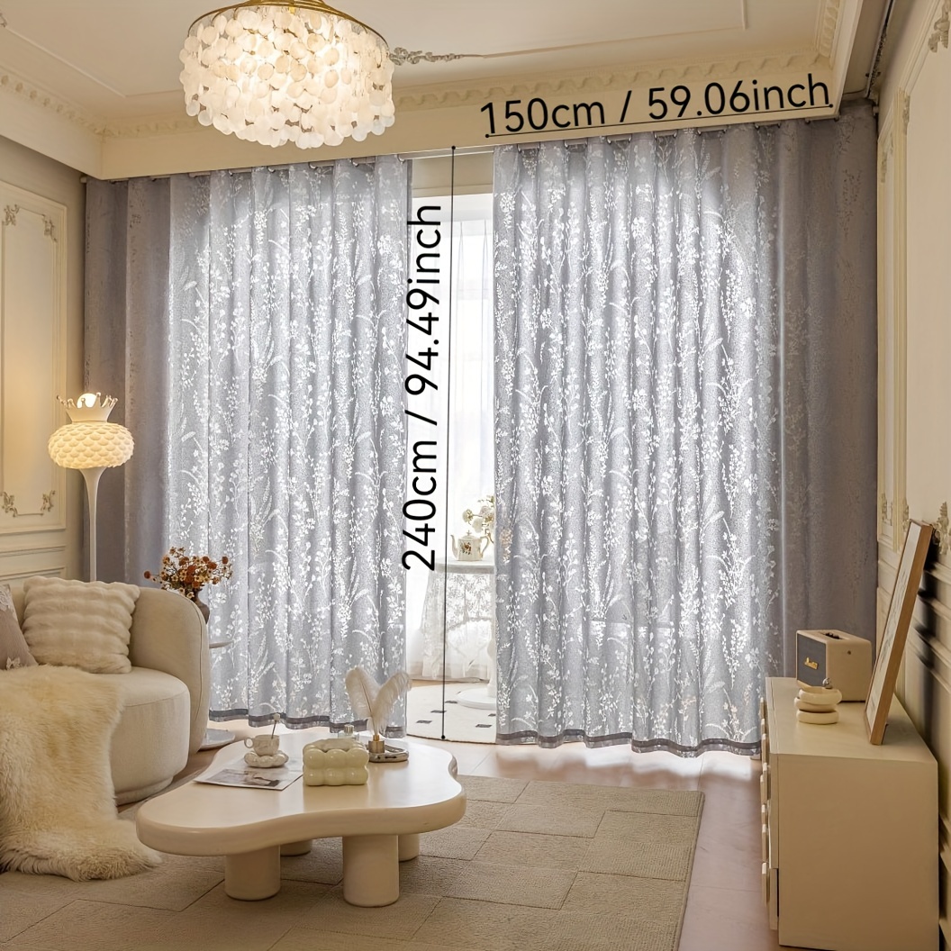 TEMU 2pcs (rideau de sable à fleurs pastorales) rideau perforé haut de gamme convient pour salon, balcon, salle à manger, chambre à coucher
