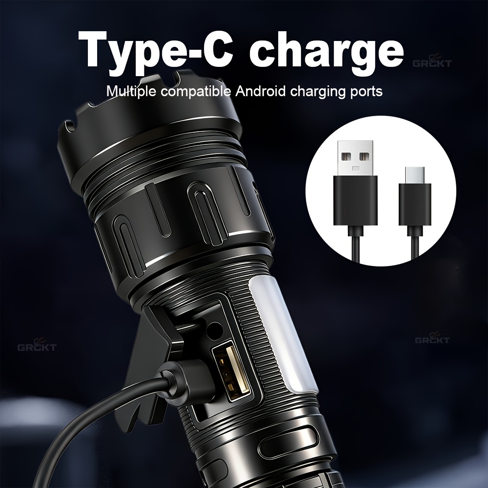 High Lumen P90 LED Flashlight with Telescopic Zoom and 7 Modes