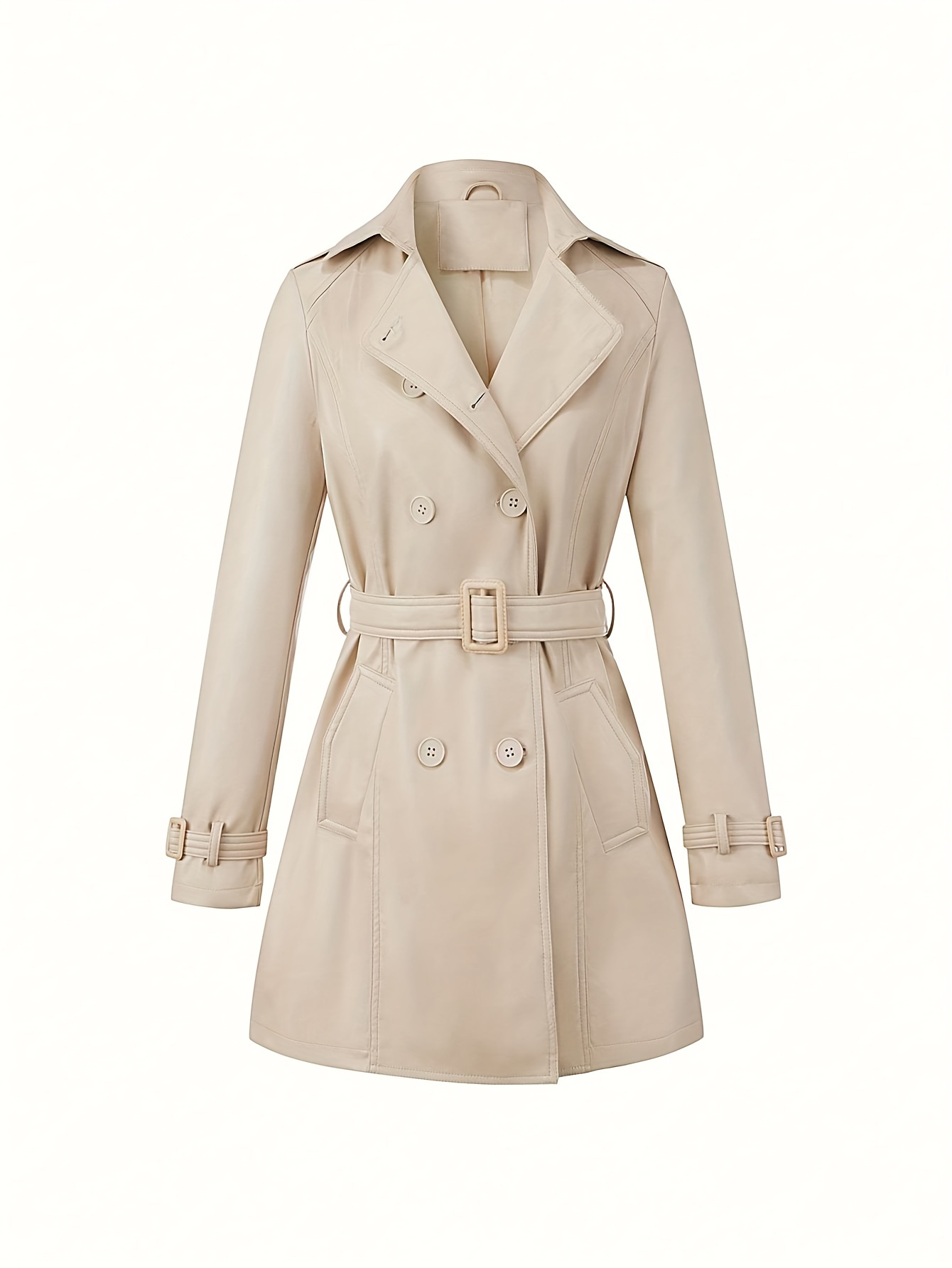 Dubbelrijige getailleerde trenchcoat, vintage lange mouw   leren buitenkleding, dameskleding details 0