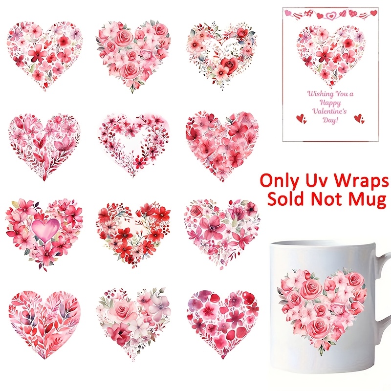 

12pcs Valentine's Day Romantic Heart & Transfer Stickers - Diy Decals For Mugs, Glassware, Laptops, Phone Cases & More - Gift Wrapping & Party Decor