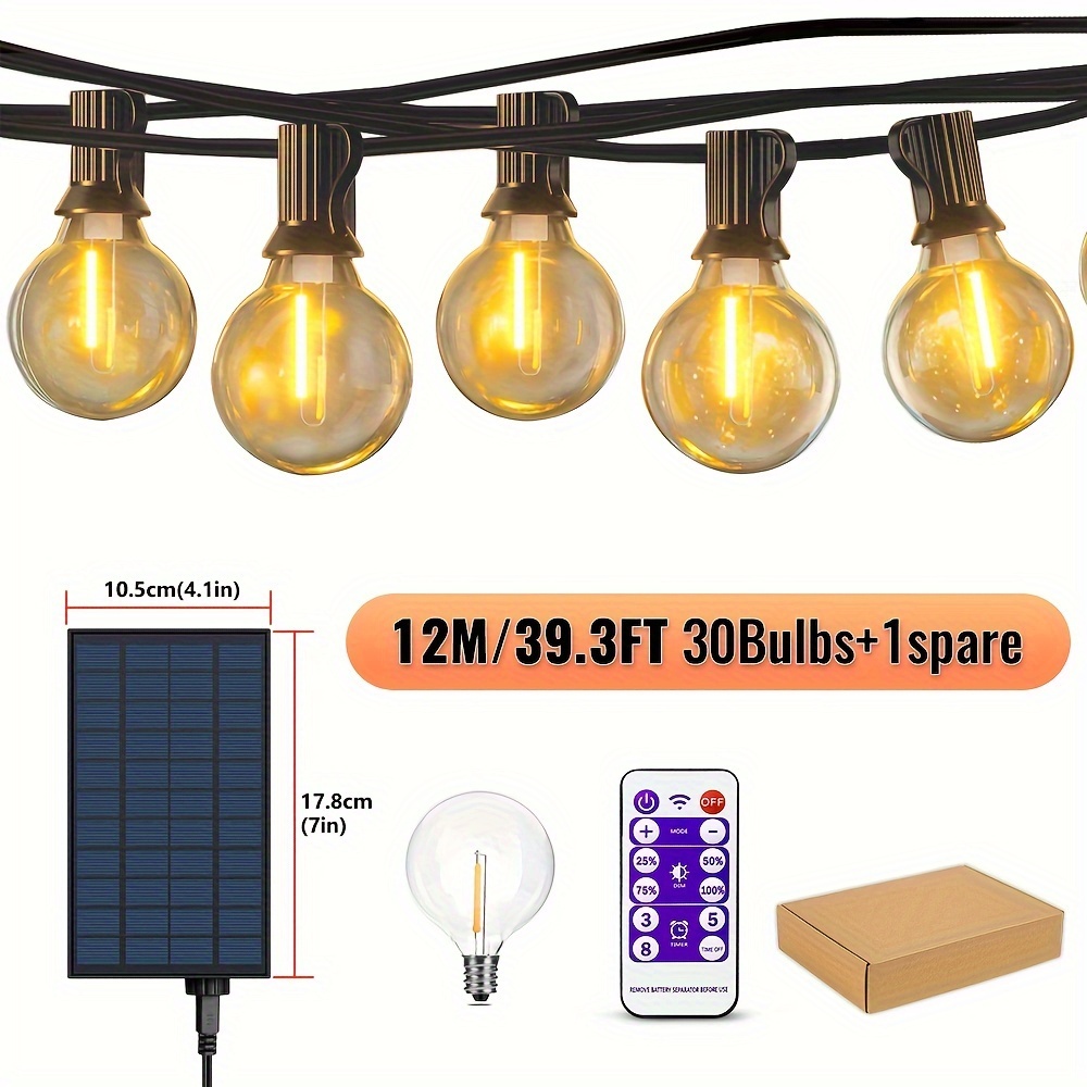 E-shop G40 Solar-Lichterkette für den Außenbereich, Terrasse, LED-Lichter mit Fernbedienung, 8 Lichtmodi, spritzwassergeschützt, bruchsichere