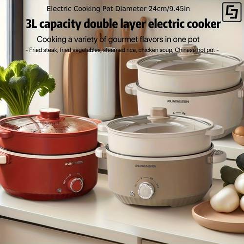 24cm eu standard dual layer electric cooker multifunctional rice cooker and steamer non stick electric frying pan for use suitable for parties temperature noodles rice soup seafood pot 2 5 people capacity