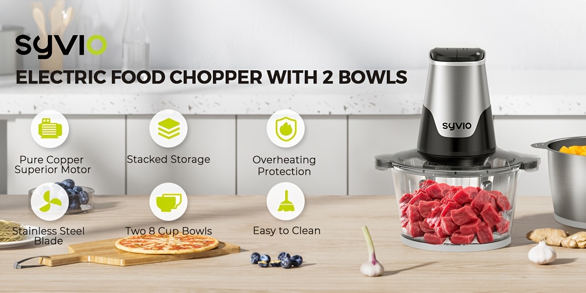   450w food processors with 2 bowls meat grinder 4 bi level blades mini electric food chopper for baby food meat onion vegetables chopper 2 speed christmas gifts Product details 0