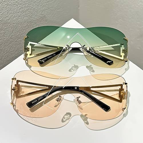 óculos de envolvimento sem para mulher - lentes cor gelatina, design de hastes triangulares, em liga de , adequados para street style e fotografia