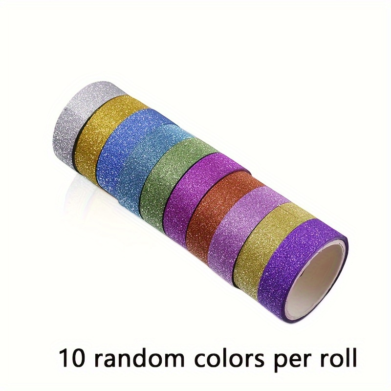10 Rolls Golden Glitter Tapes Decorative Stickers, Waterproof Self-adhesive Sticker Tapes, Random Colors