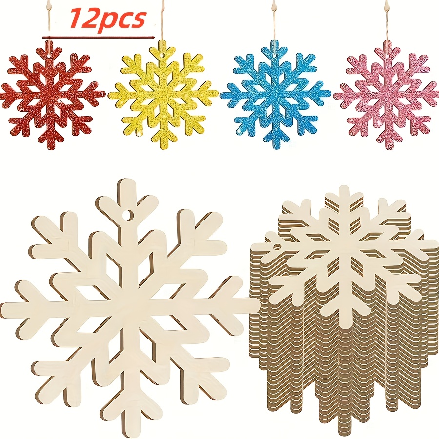 TEMU 12 Pezzi Decorazioni Natalizie a Forma di di in Legno - Adatte per Natale, Ringraziamento, Halloween - Decorazioni Appese Fai da Te con Cordino,