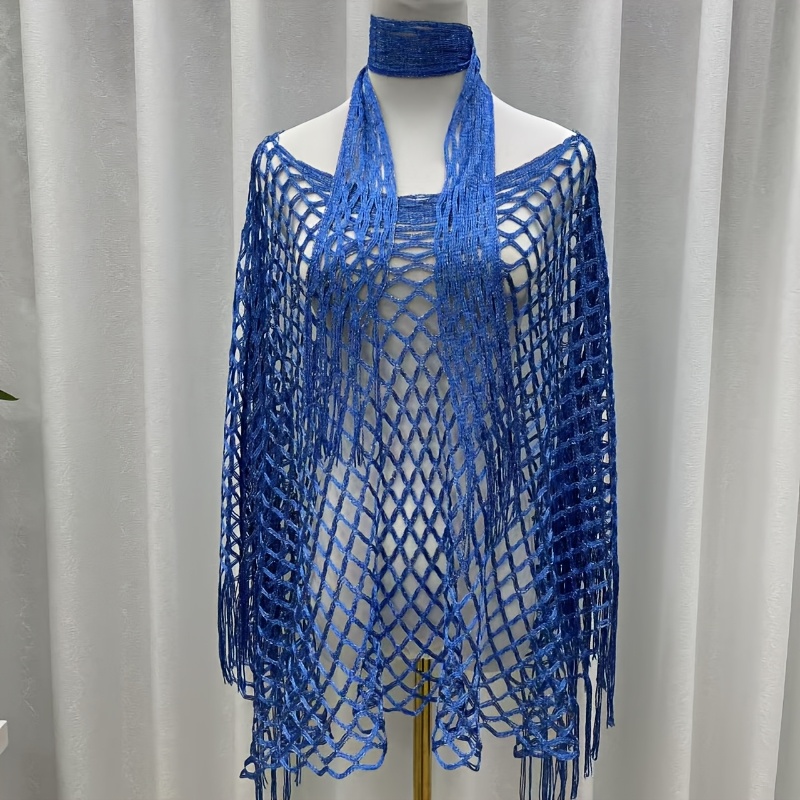 TEMU Nouveau ensemble de 2 pulls châles ajourés, porté de plusieurs manières, utilisé une serviette de plage, convient pour la plage, les banquets, ,