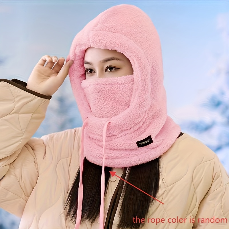 TEMU Women's Winter Cycling Neck Gaiter Mask Hat - Thickened -lined Windproof And Cold-proof Pullover Face Cover With Random Drawstring Color, 6