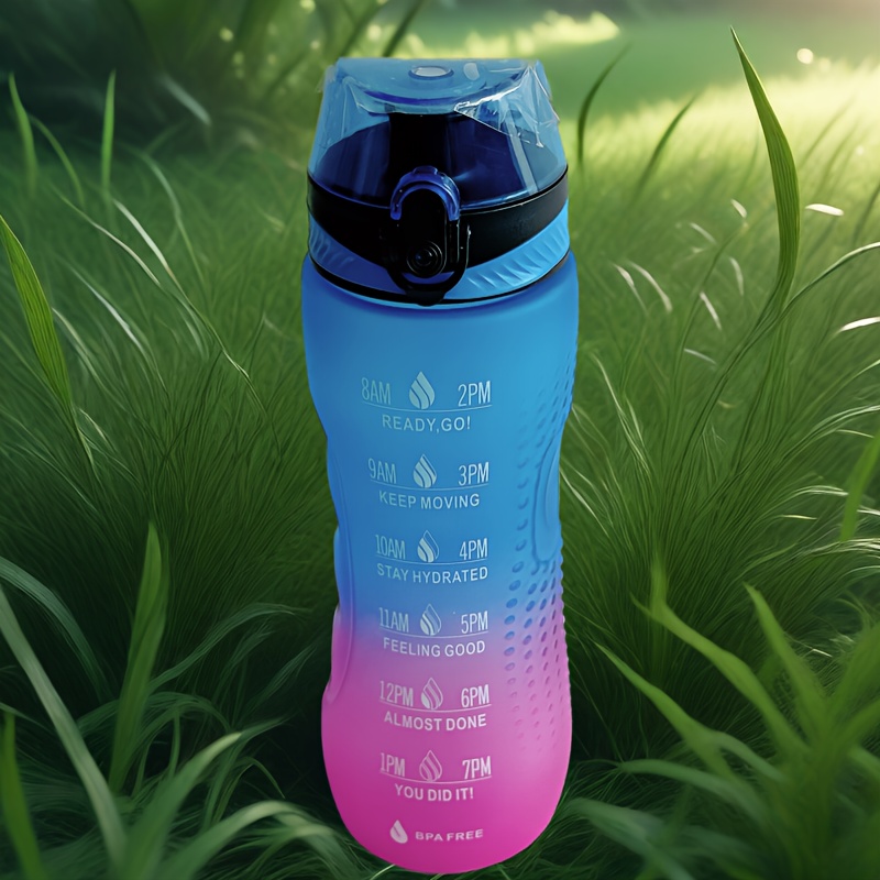 1pc 750ml One-- Water Bottle Slim Waist Gradient Color Wide Mouth Space Bottle