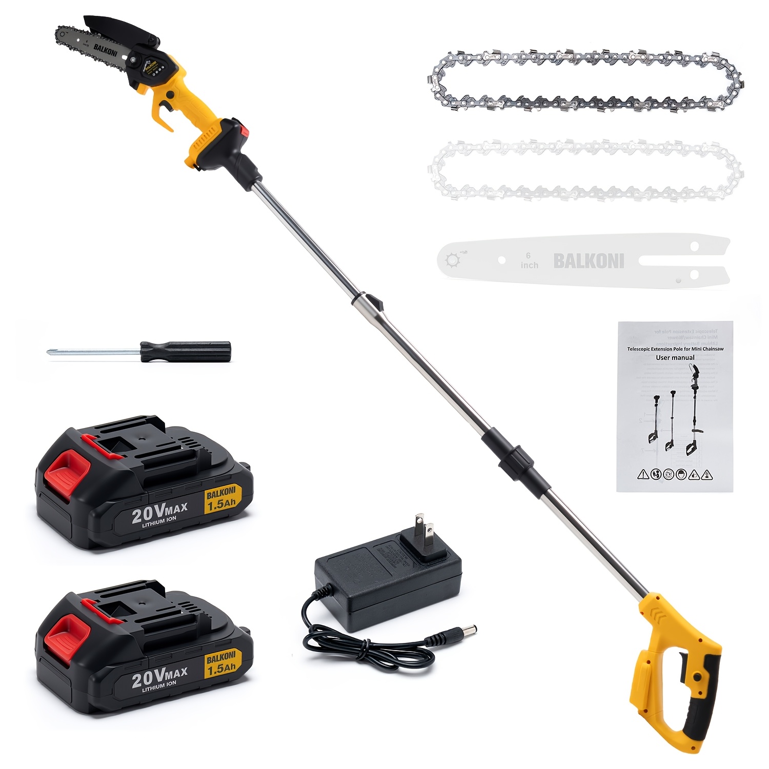 TEMU 2-in-1 Cordless Pole Saw, Chainsaw With 5.25ft Telescopic Pole, 6" Motor, 2x1.5ah Lithium Batteries, Chain Heavy-duty Metal Construction - For