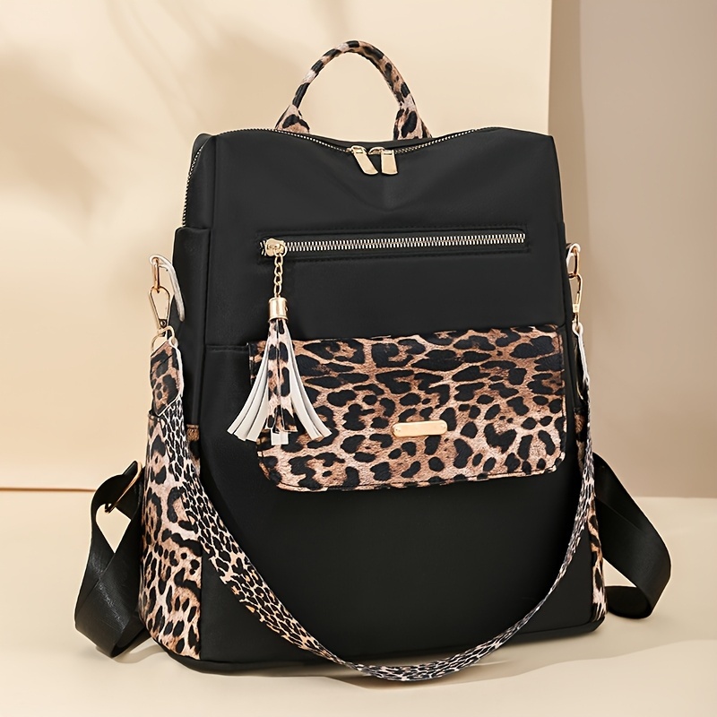 E-shop Retro Leopardenmuster Rucksack, Reißverschluss Damen Modischer Rucksack, Großer Rucksack für Freizeit, Reisen , Ideal für Arbeit, Studium