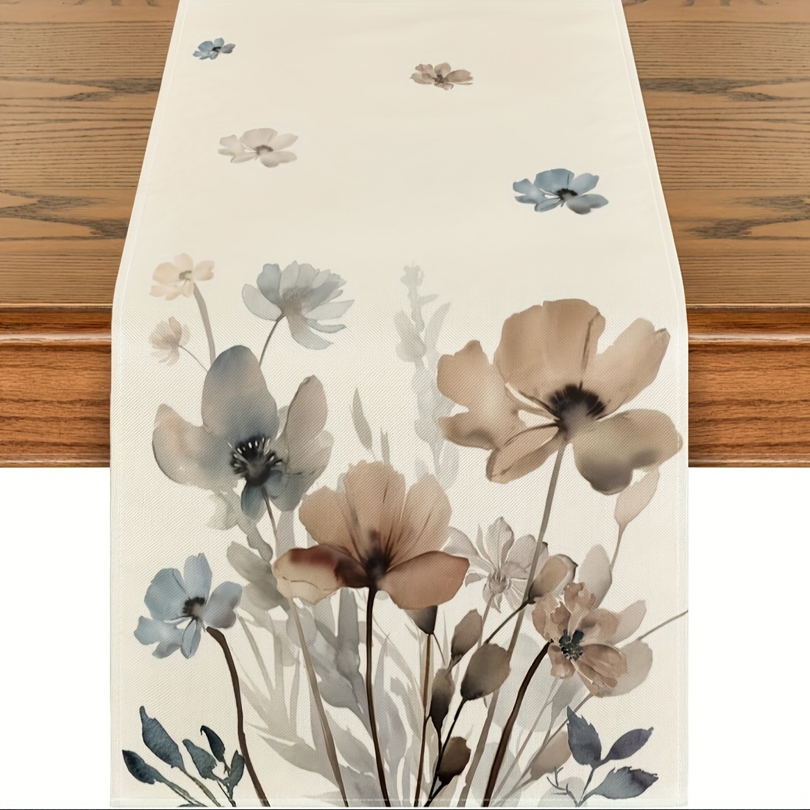 

Soft Touch Linen Tablecloth With Brown Poppy Leaf Design, 18x72 Inches - Perfect For Summer Family Parties & Christmas Decor Floral Tablecloth Bohemian Tablecloth