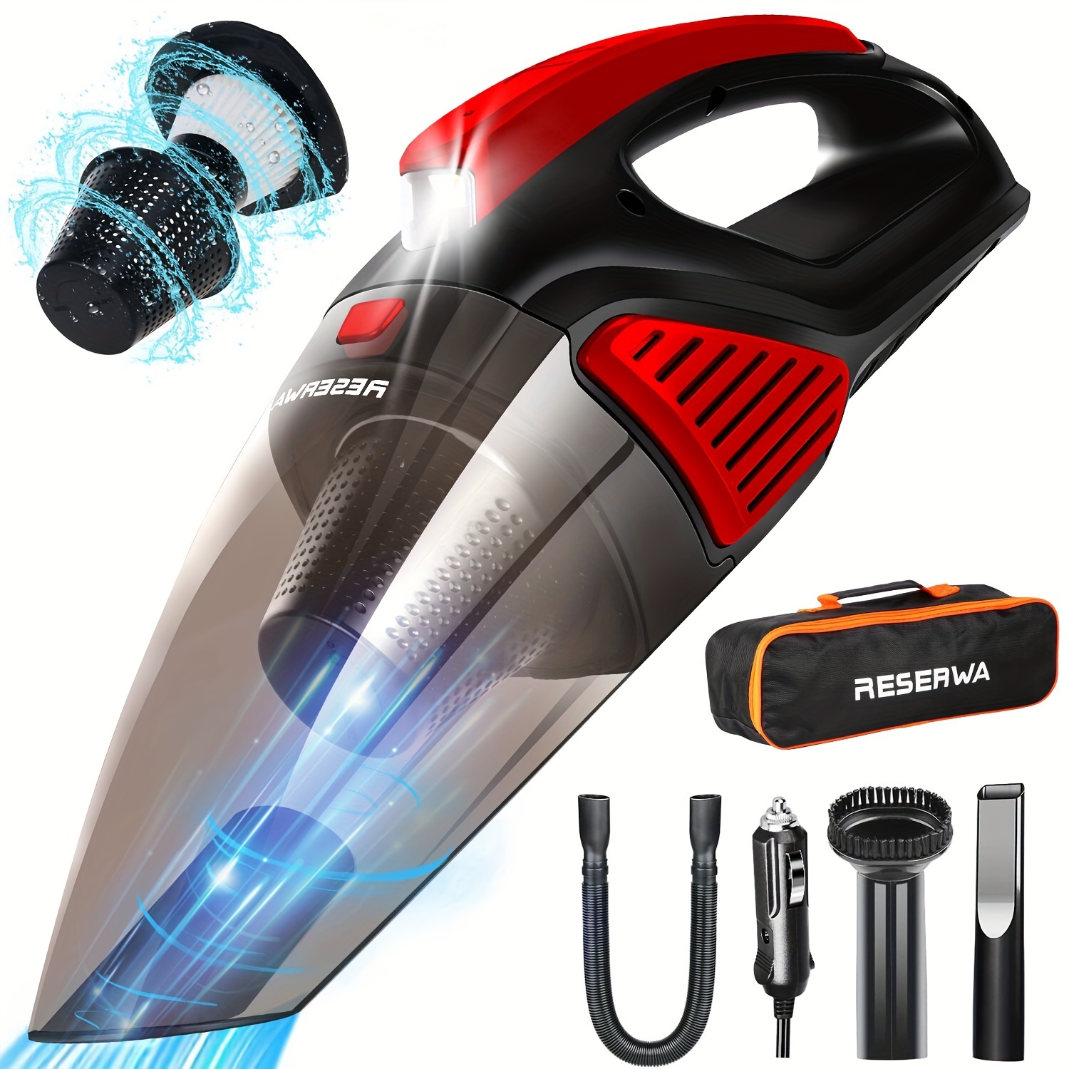 

Reserwa Double Filter Car Vacuum With Led Lights 7500pa 12v 16.4ft Cable Portable Handheld Car Vacuum Cleaner Wet & Dry Car Vacuum Cleaner