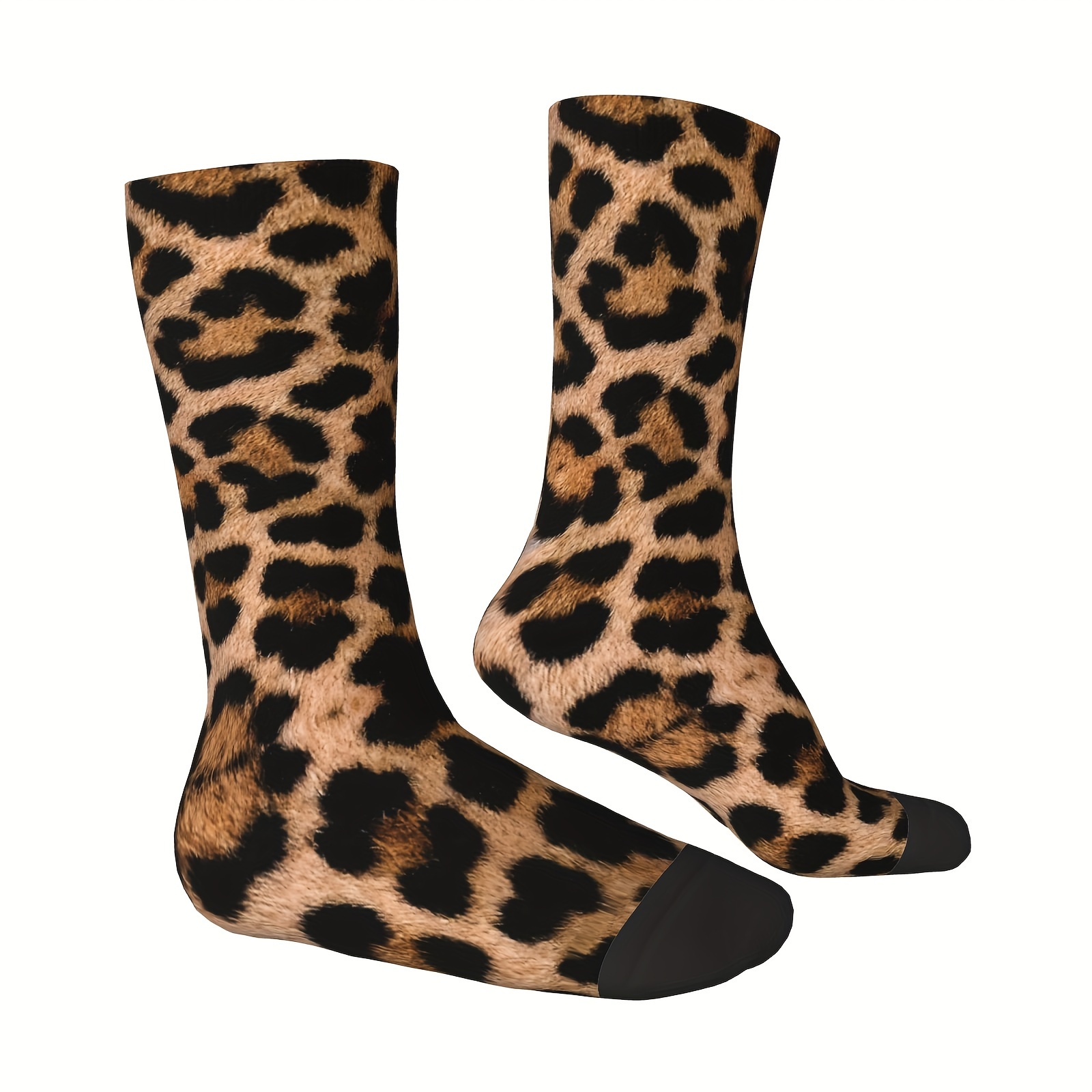 

1 Pair Of Unisex & Vintage Style Novelty Leopard Pattern Crew Socks, Trendy Graffiti Men Women Socks, Crazy Funny Socks For Gifts