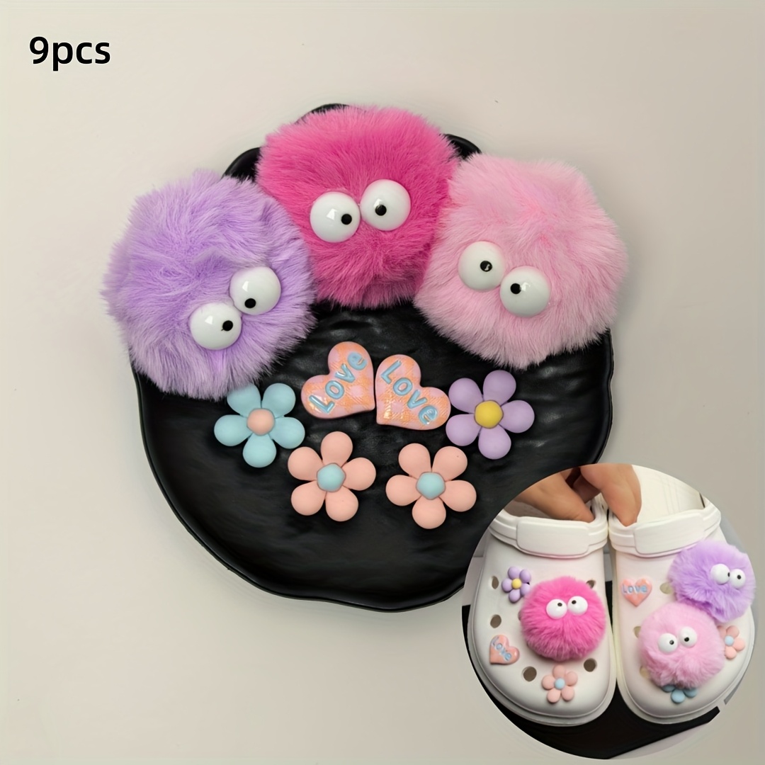 Image of 9/14pcs- Shoe Additions Set, Detachable Shoe Flowers, Featuring Three-dimensional Pom-poms, Five-petal Flowers, Love Additions, Shoe Charms, Shoe Additions, Perfect Gifts For Christmas And Parties