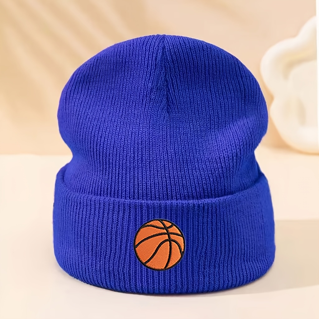 TEMU A Single Basketball Embroidered Warm Knit , Featuring A Basketball Design, Stylish Knit Beanie Suitable For Men And Women, Adult Hat With A