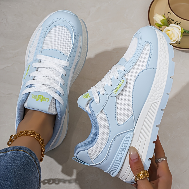 TEMU Women's Low-top Platform Sneakers, Breathable Mesh Soft Sole Shoes, Wide Toe Macaron Color Casual Shoes For Daily & Outdoor Wear, Women Shoes