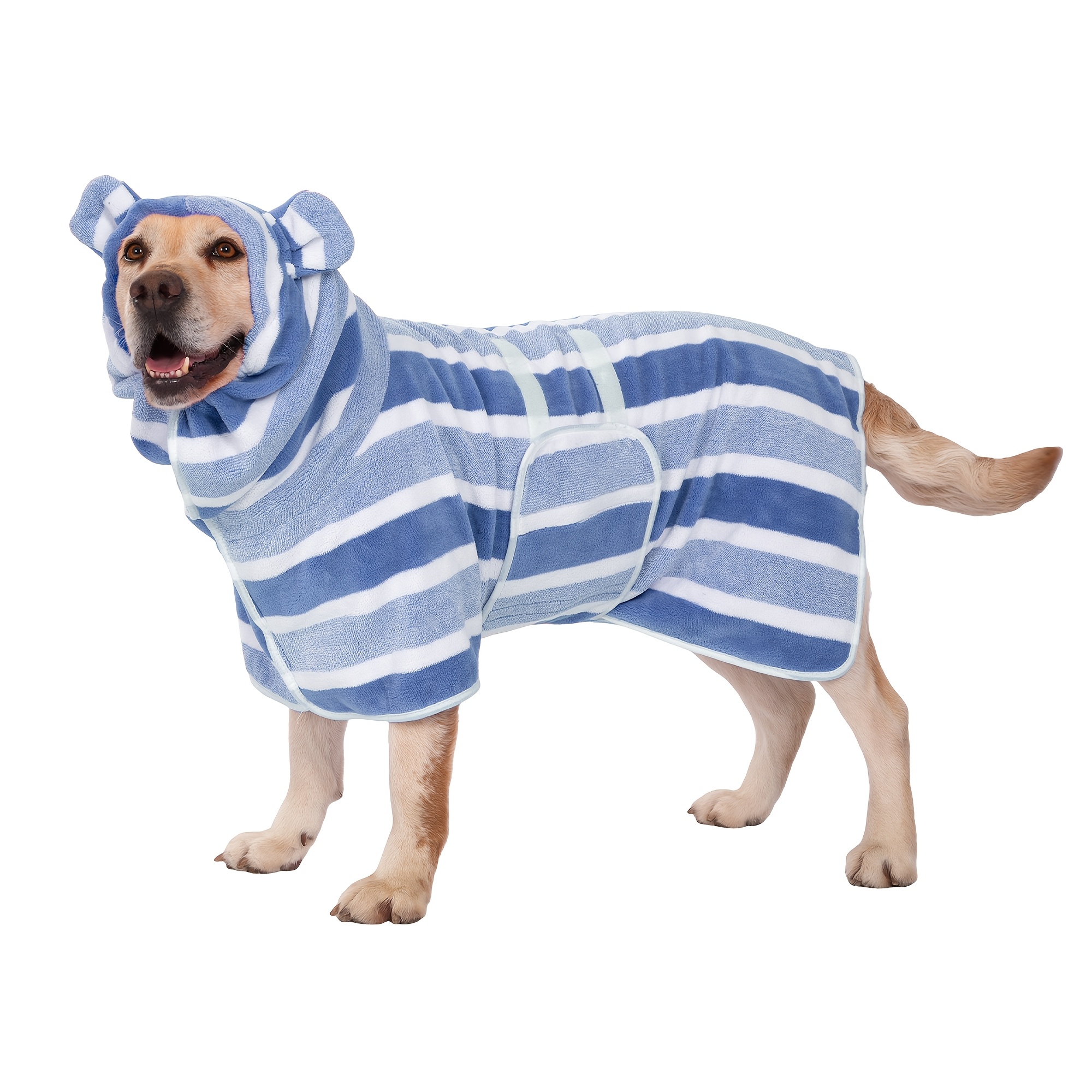 TEMU Cute Striped Rabbit Pet Bathrobe, Quick-dry, Super-absorbent Towel, Multi-sizes , Suitable For Small, Medium, And Large Dogs, Adjustable