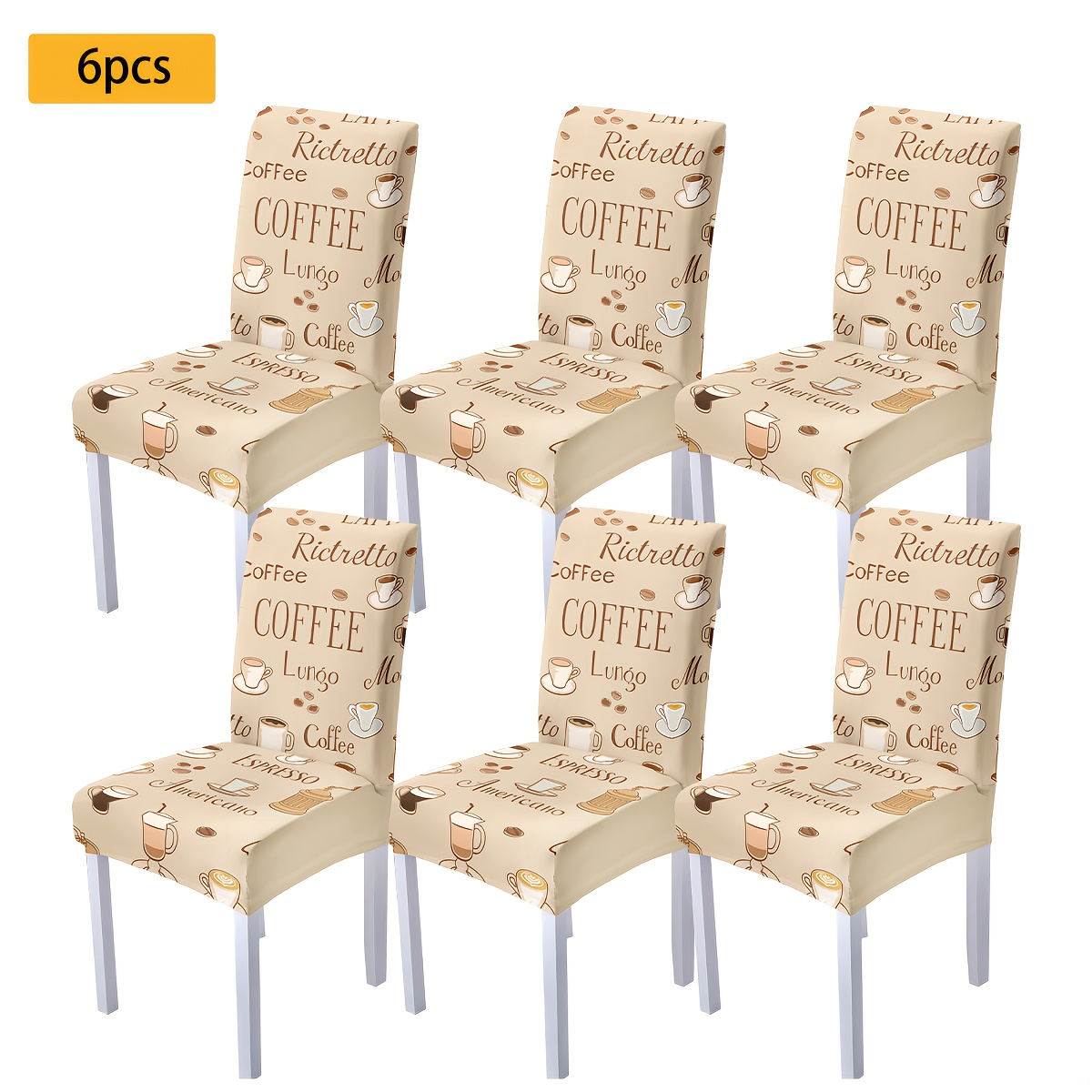 TEMU : 4/6/5/7pcs Simple Coffee-themed Printed Pattern Chair Covers And Tablecloth Sets, 4pcs (4 Chair Covers), 6pcs (6 Chair Covers), 5pcs (1