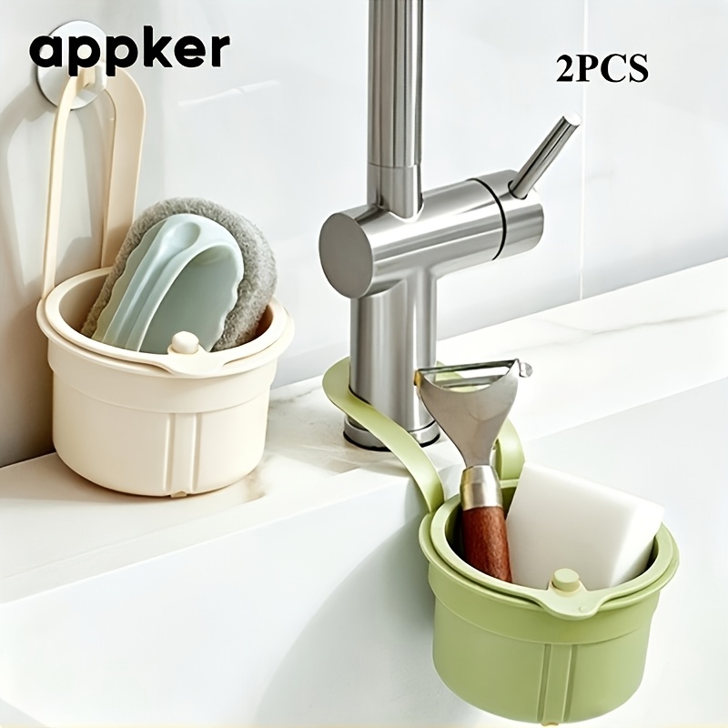 TEMU Appker 2pcs Large Press Sink Drain Basket Hanging Food Residue Filter Basket Kitchen Bathroom Waste Storage Basket