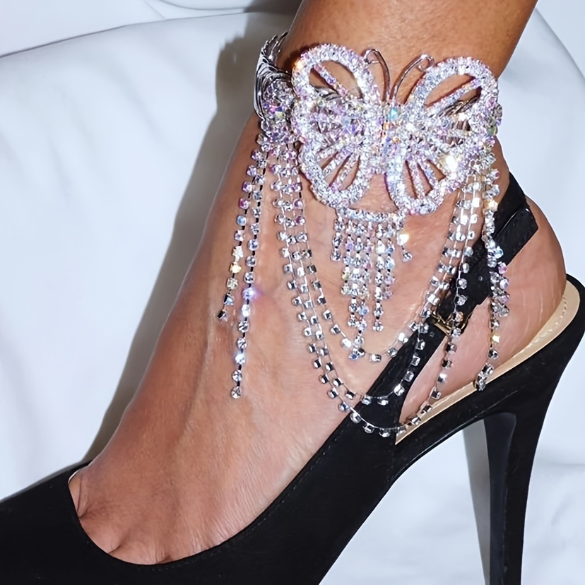 

Exquisite Shining Zirconia Crystal Tassel Rhinestone Women's Anklet For Girls Saudi Casual Party Jewelry Gift