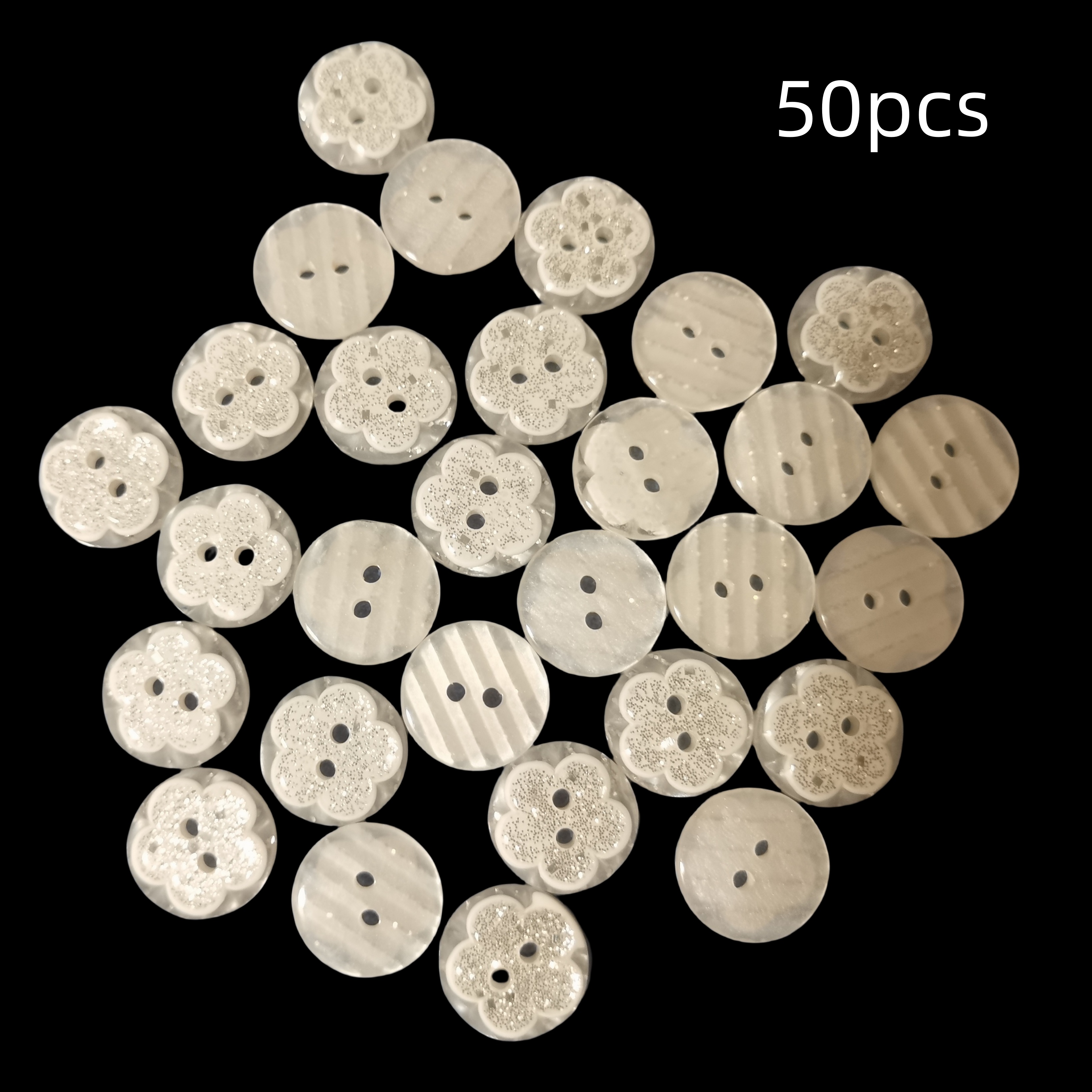 Image of 50pcs/set Resin Sewing Button Scrapbooking Round Flower 2 Holes 12.5mm/15mm Sewing Accessory For Scrapbooking & Diy Crafts