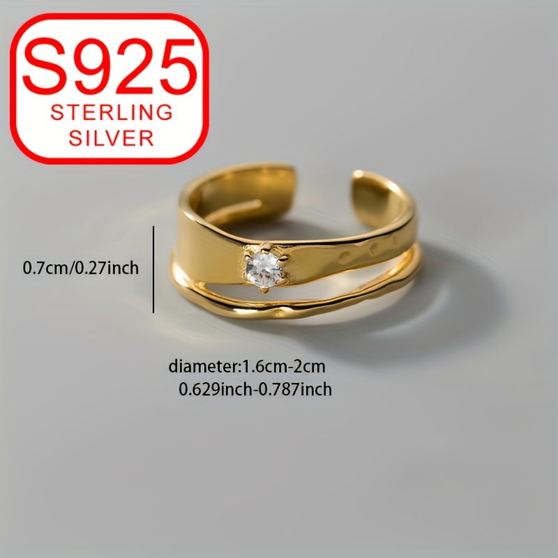 925 Silver Wave Open Ring w/ CZ for Women Adjustable Hypoallergenic