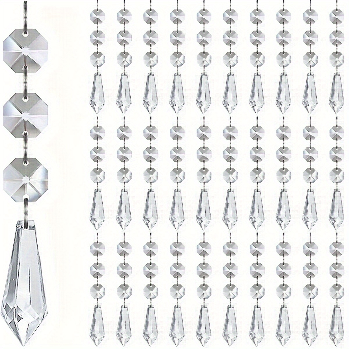 

15pcs Clear Plastic Hanging Crystals, Decorative Icicle Drops With Octagonal Beads, Elegant Chandelier Pendants For Home Decor & Events