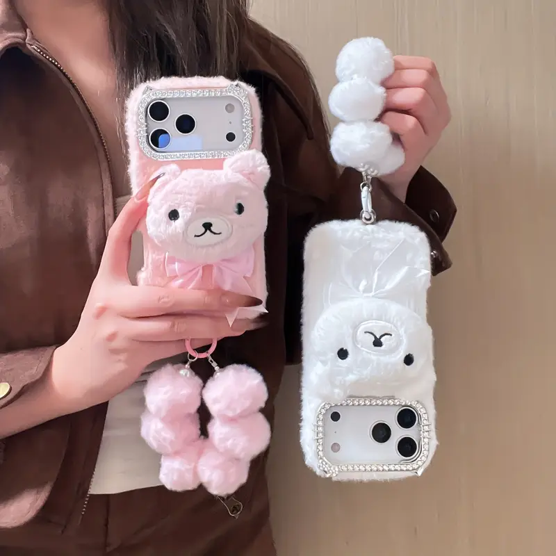 Phone Case: Korean-style 3D Big Head Bear Drill-Edge Plush Case, Suitable for iPhone 17 16 15 14 13 12 11 Pro Max, Air Smartphone Case, Fun Aesthetics * Plush Material, Soft Fabric, Themed Phone Case, ... Phone Case: Korean-style 3D Big Head Bear Drill-Edge Plush Case, Suitable for iPhone 17 16 15 14 13 12 11 Pro Max, Air Smartphone Case, Fun Aesthetics * Plush Material, Soft Fabric, Themed Phone Case, ...