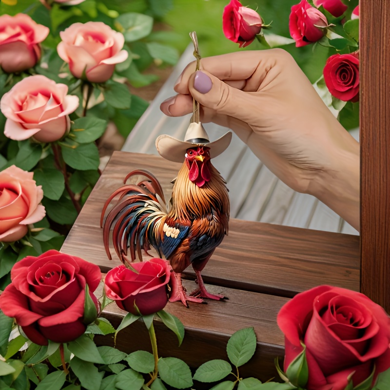 

2-pack Acrylic Rooster Figurine With Cowboy Hat, 2d Acrylic Hanging Ornament For Mirror, Keychain Charm, Fashionable Chicken Statue Decor, Backpack, , Unique Thanksgiving & Christmas Gift