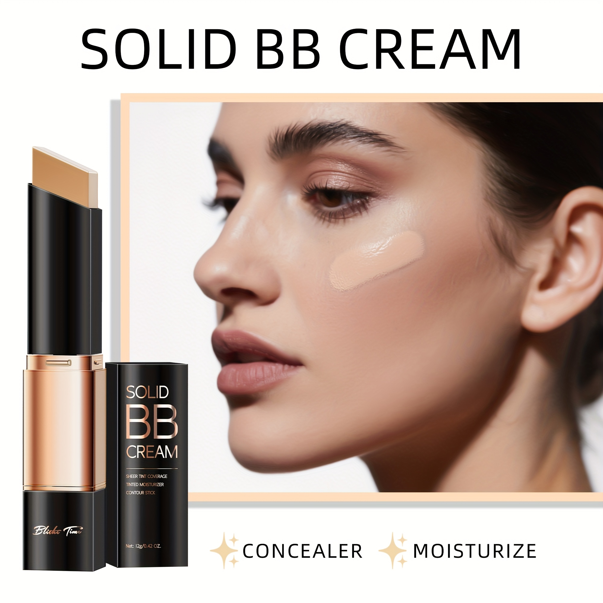 Blithe Time BB krema u stiku 12g/0.423 Fl.oz | Prirodni efekt šminke, zaštita od vode i znoja, učvršćivanje i kontrola masnoće, dvostruki stik s kistom za puder, prenosiva za putovanja