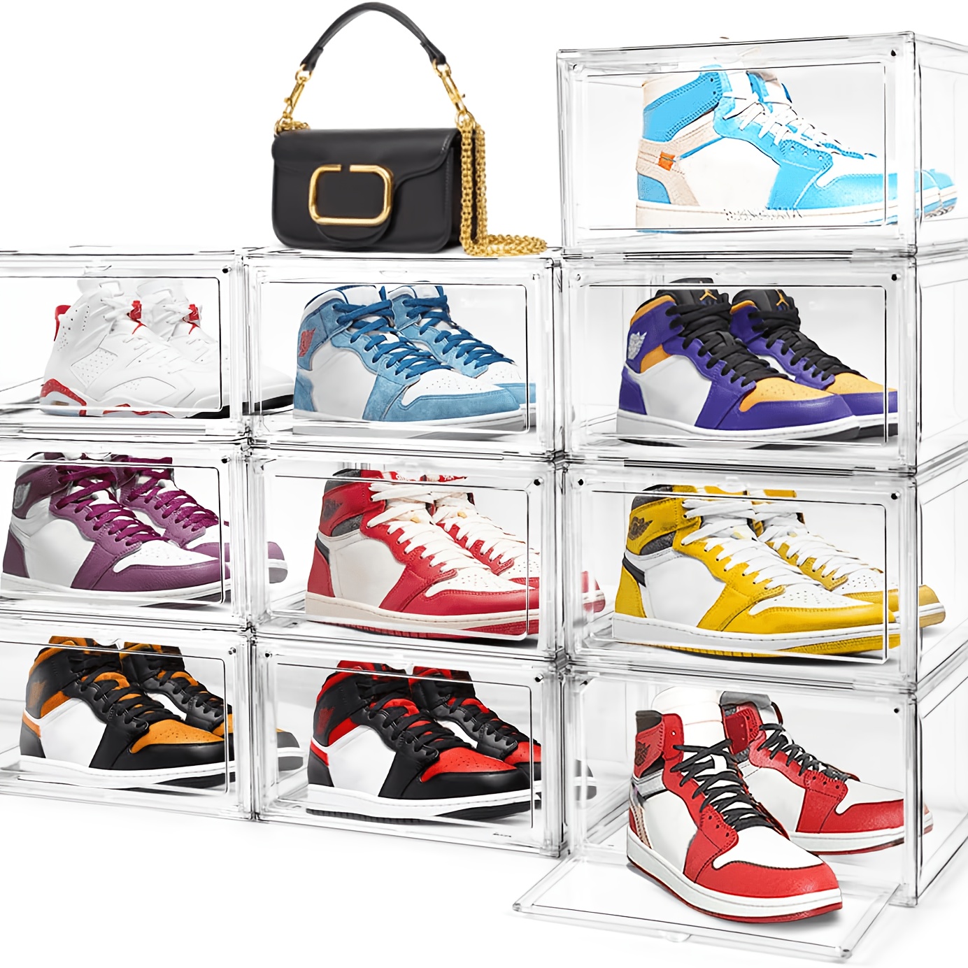 1   15 20 pack acrylic shoe box clear shoe display case sneaker transparent shoe storage boxes clear plastic box stackable boot handbag organizer containers with lids