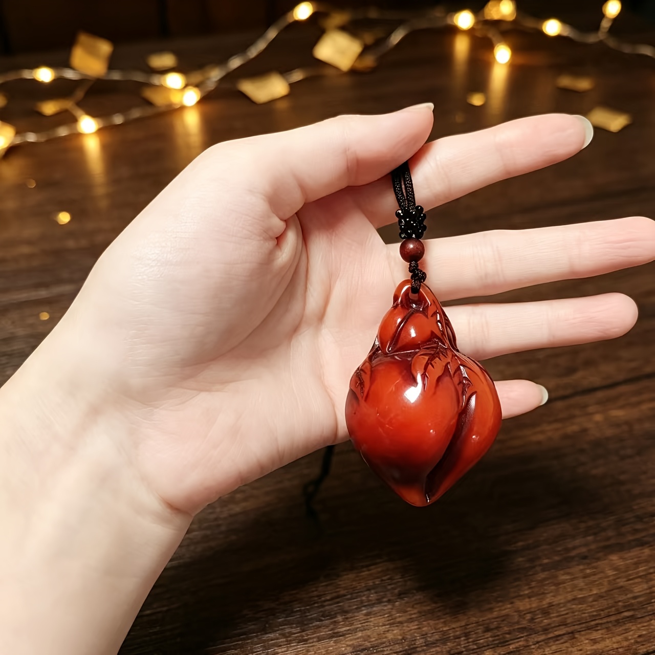 Retro Amber Beeswax Gourd Pendant Necklace, Unisex