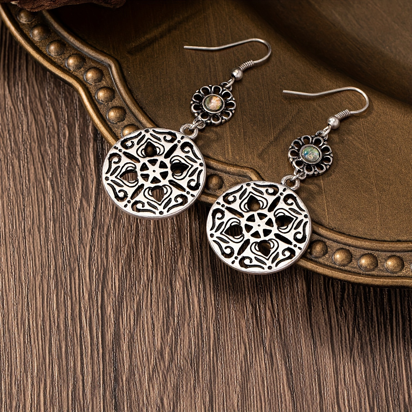 TEMU A Pair Of Long Earrings For Women Featuring A Hollow Round Bohemian Western , Perfect For Vacation Parties And Everyday Wear
