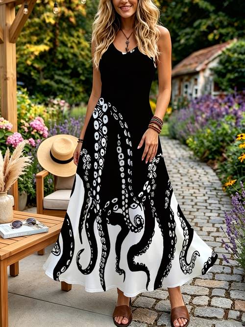 womens fashion dress octopus print mixed color multiple specifications graphic design comfortable fabric suitable for daily wear parties dates look