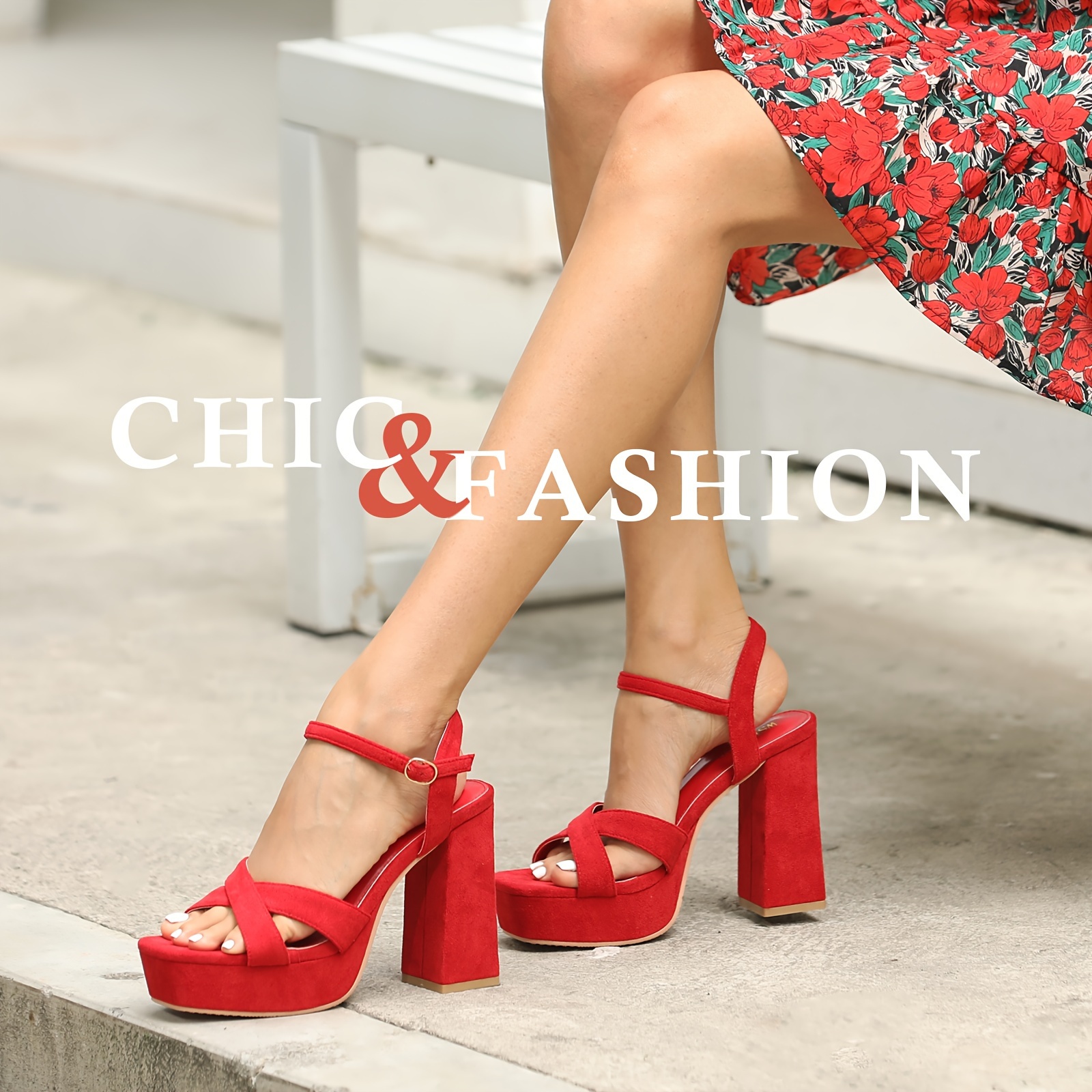 platform heels women chunky high heel sandals ankle strap Temu