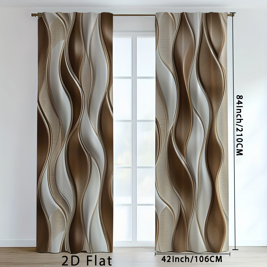 TEMU 2d Flat - 2d Flat - Set Of 2, Flat Printed Curtains With A Wave-style , Suitable For , Blackout Curtains For Bedrooms, Small-sized Curtains,
