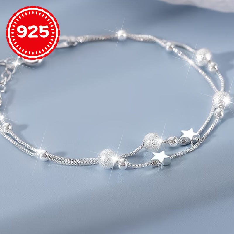 925 Silver Bracelet Star & Bead Plated Hypoallergenic 2 9g