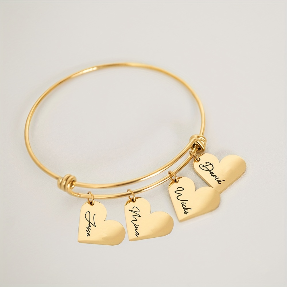 TEMU Bracelet en Acier Inoxydable avec Pendentif Cœur Personnalisé pour Femmes, Bracelet Personnalisable avec 1 à 4 , Bijou Sur Mesure pour Cadeaux