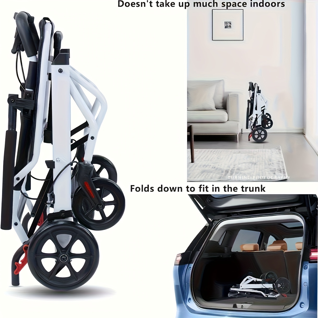 Lightweight And Foldable Transport Wheelchair, Weighing Only 8.62 KG, Portable Adult/infant Stroller, Suitable for Elderly Individuals, Seniors, And People with Physical Disabilities for Travel, Can Fit In The Trunk Of A Car.