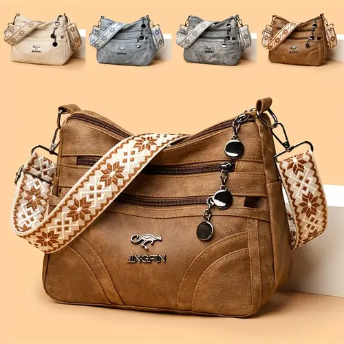 perfect lily womens vintage bohemian crossbody bag lightweight soft with detachable adjustable wide strap quilted design zipper closure multiple compartments light brown gray beige blue for daily casual crossbody purse versatile travel purse durable polyester lining