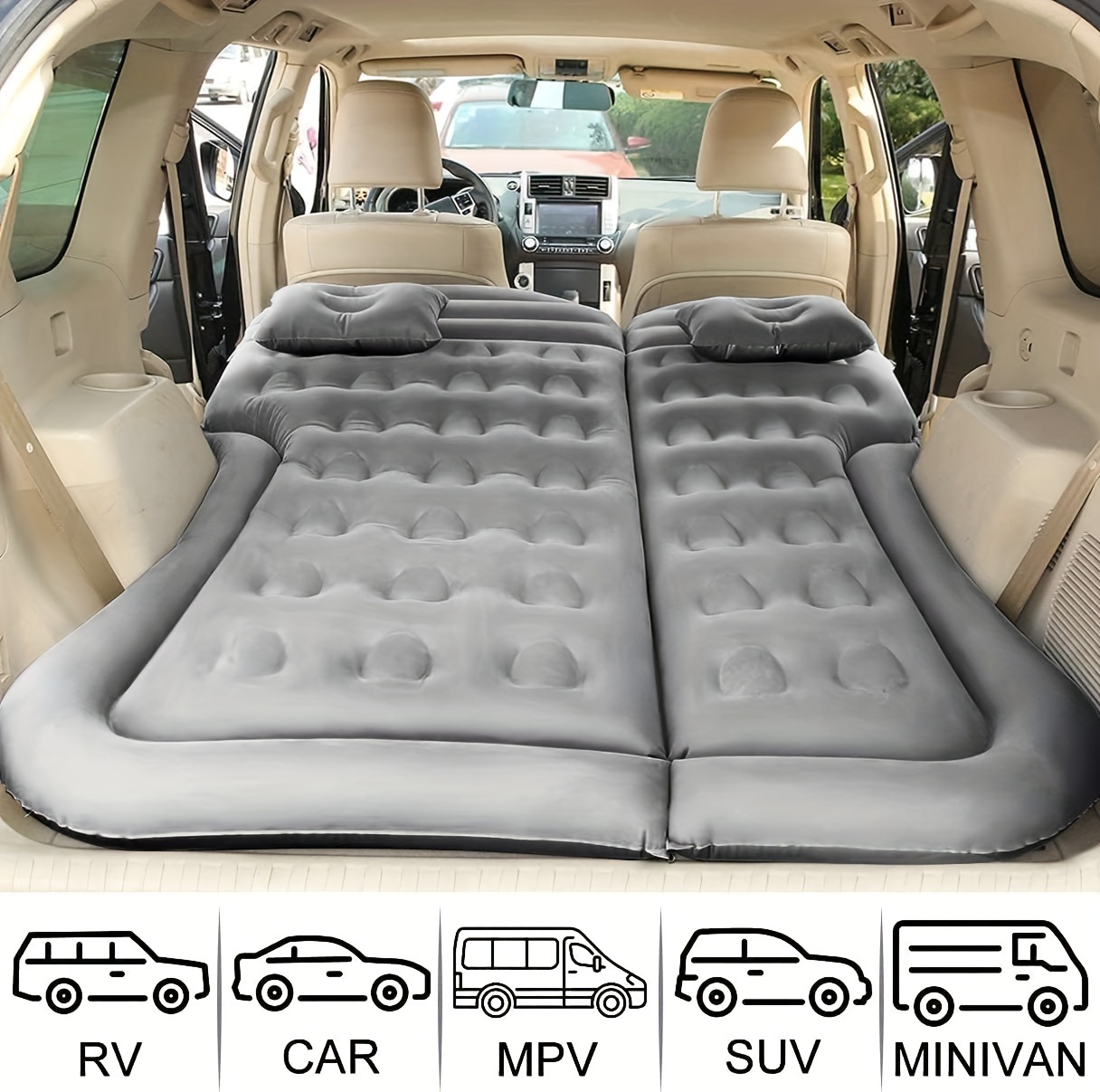 SUV Inflatable Mattress Camping Mattress Foldable Thick Car Air Bed with Electric Air Pump Portable Sleeping Pad Suitable for Home And Travel, Picnics And Camping